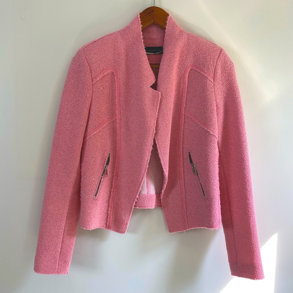 ZARA Pink Sweater Moto-Jacket